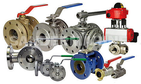 Ball valves in many different designs with lever or actuator