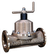 Diaphragm valve VG 85238 PN 6 DN 100 diaphragm NBR, with position indicator, with crank handle VG 85086/A, flanges VG 85011/3, material: Gbz 10 / CuSn 6
