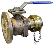 Ball valve PN16 with full bore DN 50 with lever  with PTFE sealing  with ISO-5211 Top flange  inlet: flange PN16 dim. and drilled  outlet: Storz C adaptor with cap and chain  material: gunmetal / stainless steel / brass