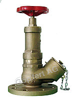 PR valve / Hose pressure regulator valve BS 5041 DN 65 PN20 Oblique-pattern 45° with stop function inlet: flange 3" ANSI 300 lbs ff outlet: Instantaneous BS 336 female 2 1/2" adaptor with cap and stainless steel chain, material: gunmetal / SoMs 59 / gunmetal